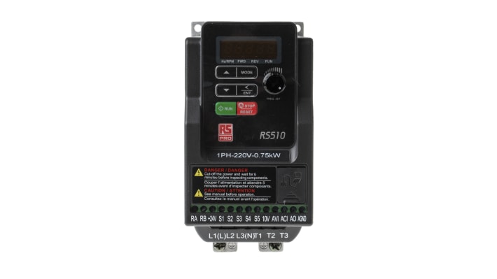 [RS-122-3411] RS PRO Inverter Drive, 0.75 kW, 1 Phase, 200 → 240 V ac, 11 A