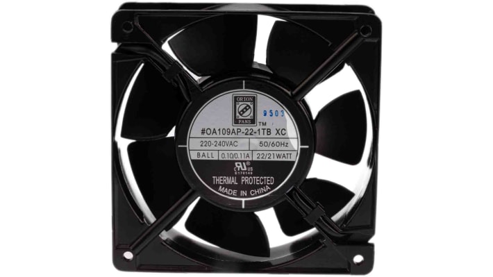 [RS-144-4138] RS PRO Axial Fan, 230 V ac, AC Operation, 222.6m³/h, 22W, 100mA Max, 120 x 120 x 38mm