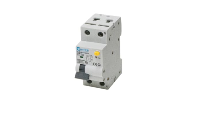 [RS-153-3459] Europa RCBO, 16A Current Rating, 2P Poles, 30mA Trip Sensitivity, Type C