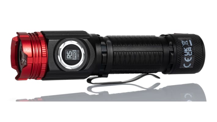 [RS-219-8132] RS PRO LED Torch Black, Red - Rechargeable 1800 lm, 120 mm
