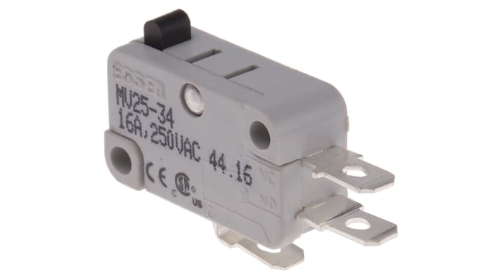 [RS-804-6234] RS PRO Plunger Micro Switch, Quick Connect Terminal, 16 A @ 250 V ac, SP-CO