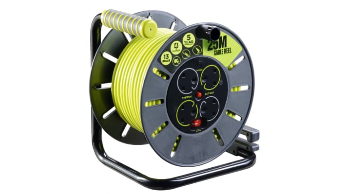 [RS-889-2490] RS PRO 25m 4 Socket Type G - British Cable Reel Open Reel, 240 V