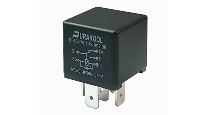[RS-915-6638] Durakool Plug In Automotive Relay, 12V dc Coil Voltage, 40A Switching Current, SPDT